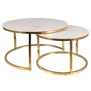 Konferenční stolek PURTOFANU bílý mramor/zlatá