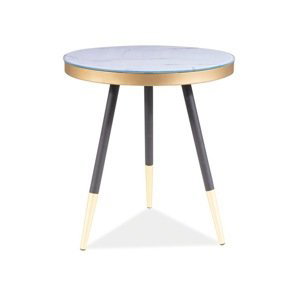 Přístavný stolek VIGO bílý mramor/černá/zlatá