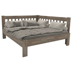 Rohová postel APOLONIE pravá, buk/šedá, 180x200 cm