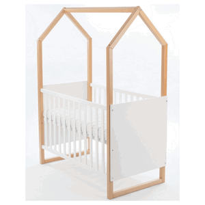 Domečková dětská postýlka s roštem LITTLE HOUSE bílá/buk, 60x120 cm