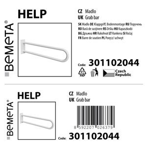Bemeta Design HELP: Podpěrné madlo ve tvaru U, 850 mm, bílé, bez krytky - 301102044