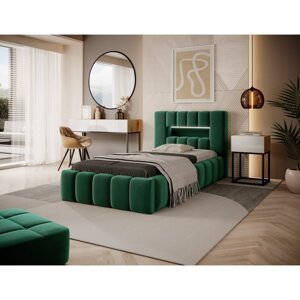 Eltap Čalouněná postel Lamica s úložným prostorem - dřevo Materiál potahu: Nube 35 - tmavě zelená, Rozměr: 90x200