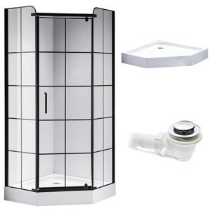 BPS-koupelny Pětiúhelníkový sprchový kout HYD-PK06B 80x80 cm černá/transparent + vanička HYD-PSV-SXL07A bílá