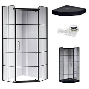 BPS-koupelny Pětiúhelníkový sprchový kout HYD-PK06B 80x80 cm černá/transparent + vanička HYD-PSV-SXL07A černá