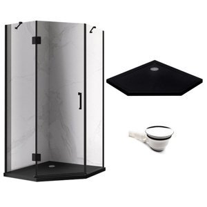 BPS-koupelny Pětiúhelníkový sprchový kout HYD-PK10A 80x80 černá/transparent + vanička HYD-PSV-ST08A černá