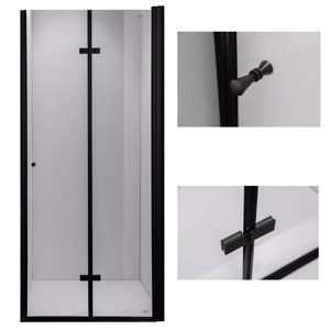 BPS-koupelny Zalamovací otočné sprchové dveře HYD-JSD01 80 černá/transparent pro instalaci do niky