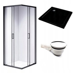 BPS-koupelny Čtvercový sprchový kout HYD-SK30A 80x80 černý/transparent + vanička HYD-OSV-ST02A černá