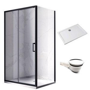 BPS-koupelny Obdélníkový sprchový kout HYD-OK104A 100x90 černý/transparent + vanička HYD-OSV-ST04A bílá