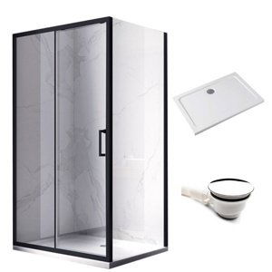 BPS-koupelny Obdélníkový sprchový kout HYD-OK104C 120x90 černá/transparent + vanička HYD-OSV-ST04C bílá