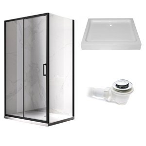 BPS-koupelny Obdélníkový sprchový kout HYD-OK104C 120x90 černá/transparent + vanička HYD-OSV-SXL04C bílá