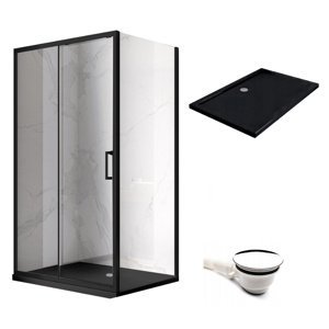 BPS-koupelny Obdélníkový sprchový kout HYD-OK103A 100x80 černý/transparent + vanička HYD-OSV-ST03A černá