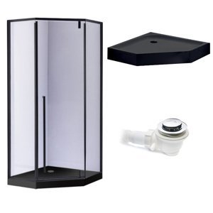 BPS-koupelny Pětiúhelníkový sprchový kout HYD-PK07A 80x80 cm černý/transparent + vanička HYD-PSV-SXL07A černá