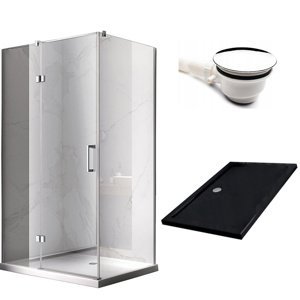 BPS-koupelny Obdélníkový sprchový kout HYD-OK02A 90x80 chrom/transparent + vanička HYD-OSV-ST03C černá