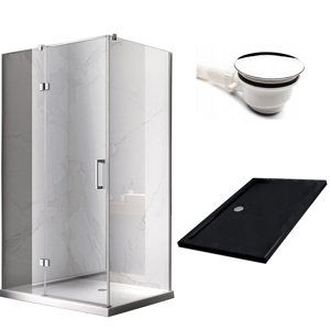 BPS-koupelny Obdélníkový sprchový kout HYD-OK03A 100x90 chrom/transparent + vanička HYD-OSV-ST04A černá