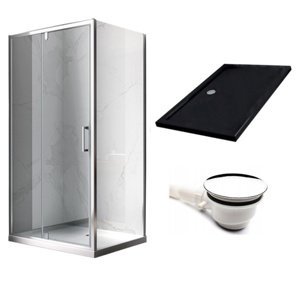 BPS-koupelny Obdélníkový sprchový kout HYD-OK06B 100x80 chrom/transparent + vanička HYD-OSV-ST03A černá