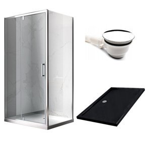 BPS-koupelny Obdélníkový sprchový kout HYD-OK07A 100x90 chrom/transparent + vanička HYD-OSV-ST04A černá