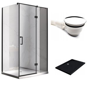 BPS-koupelny Obdélníkový sprchový kout HYD-OK03D 120x100 černý/transparent + vanička HYD-OSV-ST06C černá