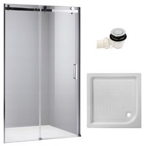 BPS-koupelny Posuvné sprchové dveře HYD-PD03B 100 chrom/transparent pro instalaci do niky + vanička HYD-OSV-SXL02C bílá