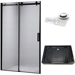 BPS-koupelny Posuvné sprchové dveře HYD-PD03B 100 černá/transparent pro instalaci do niky + vanička HYD-OSV-SXL03C černá