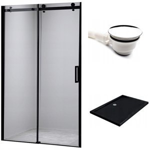 BPS-koupelny Posuvné sprchové dveře HYD-PD03C 110 černé/transparent pro instalaci do niky + vanička HYD-OSV-ST04B černá