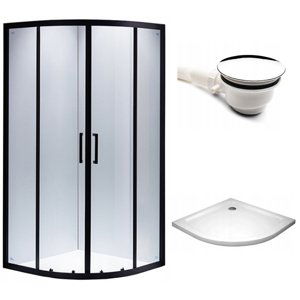 BPS-koupelny Čtvrtkruhový sprchový kout HYD-PK01B 90x90 cm černý/transparent + vanička HYD-PSV-ST01B bílá