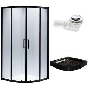 BPS-koupelny Čtvrtkruhový sprchový kout HYD-PK01B 90x90 cm černý/transparent + vanička HYD-SXL01B černá