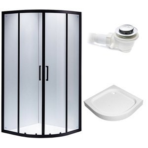 BPS-koupelny Čtvrtkruhový sprchový kout HYD-PK01B 90x90 cm černý/transparent + vanička HYD-SXL01B bílá