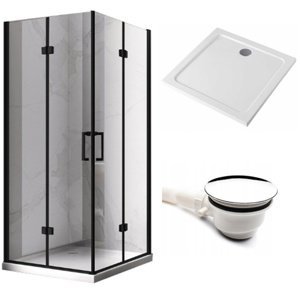 BPS-koupelny Čtvercový sprchový kout HYD-SK08D 100x100 černý/transparent + vanička HYD-OSV-ST06A bílá