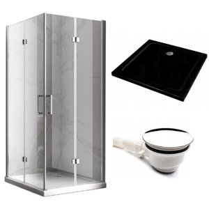 BPS-koupelny Čtvercový sprchový kout HYD-SK08C 90x90 chrom/transparent + vanička HYD-OSV-ST02B černá