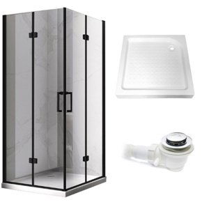 BPS-koupelny Čtvercový sprchový kout HYD-SK08B 80x80 černý/transparent + vanička HYD-OSV-SXL02A bílá