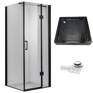 BPS-koupelny Čtvercový sprchový kout HYD-SK1390A 80x80 černý/transparent + vanička HYD-OSV-SXL02A černá