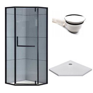 BPS-koupelny Pětiúhelníkový sprchový kout HYD-PK4026A 80x80 cm černá/transparent + vanička HYD-PSV-ST07A bílá