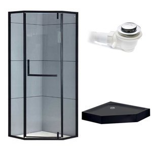 BPS-koupelny Pětiúhelníkový sprchový kout HYD-PK4026A 80x80 cm černá/transparent + vanička HYD-PSV-SXL07A černá