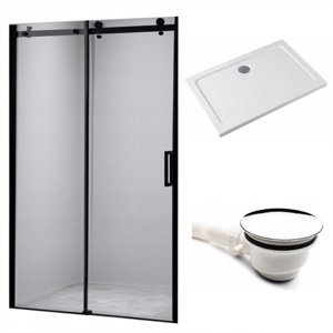 BPS-koupelny Posuvné sprchové dveře HYD-PD03D 120 černé/transparent pro instalaci do niky + vanička HYD-OSV-ST05E bílá