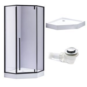 BPS-koupelny Pětiúhelníkový sprchový kout HYD-PK07A 80x80 cm černá/transparent + vanička HYD-PSV-SXL07A bílá