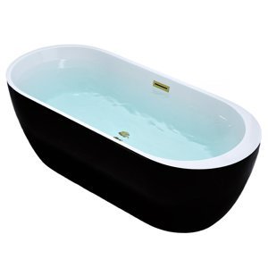 BPS-koupelny Volně stojící akrylátová vana HYD-POR503B 170x75 bílá/černá, odtokový komplet zlatý