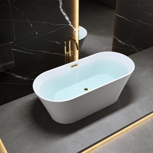 BPS-koupelny Volně stojící akrylátová vana HYD-LIZ502B 160x75 bílá, odtokový komplet zlatý