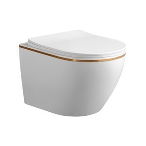 BPS-koupelny Závěsná WC mísa se SoftClose sedátkem HYD-4148, bílá, zlatý proužek
