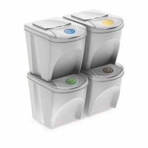Prosperplast Sada 4 odpadkových košů SORTIBOX III 4x25 litrů Barva: Bílá, Kód produktu: IKWB25S4-S449, objem (l): 4x25