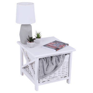 Kondela Noční stolek, dřevo / proutí/látka, bílá, Rafaello