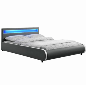 Kondela Manželská postel s RGB LED osvětlením, šedá, 180x200, DULCEA