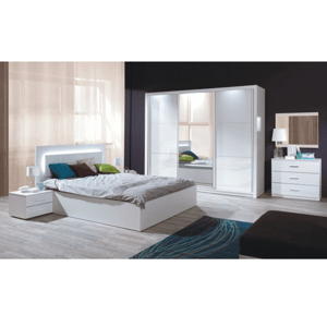 Kondela Ložnicový komplet (skříň+postel 160x200+2 x noční stolek), bílá / vysoký bílý lesk HG, ASIENA
