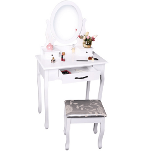 Kondela Toaletní stolek s taburetem, bílá / stříbrná, LINET New