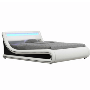 Kondela Manželská postel s RGB LED osvetlením, bíla/cerná, 160x200, MANILA NEW