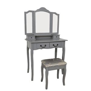 Kondela Toaletní stolek s taburetem, šedá / stříbrná, REGINA NEW