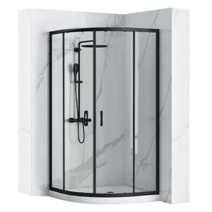 Čtvrtkruhový sprchový kout REA LOOK 90x90 cm, černý + sprchová vanička Look bílá