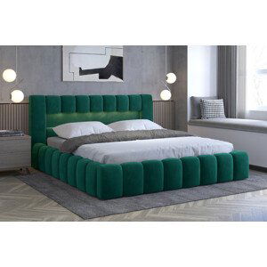 Eltap Čalouněná postel Lamica s úložným prostorem - dřevo Materiál potahu: Monolith 37 - tmavě zelená, Rozměr: 140x200