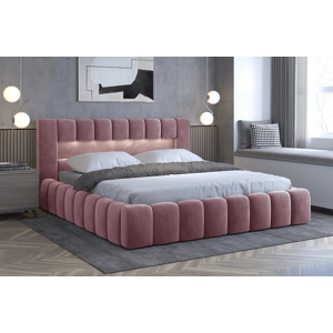 Eltap Čalouněná postel Lamica s úložným prostorem - dřevo Materiál potahu: Monolith 63 - růžová, Rozměr: 140x200