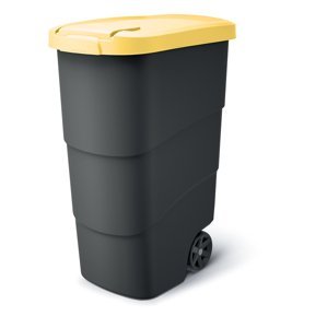 Prosperplast Zahradní popelnice s kolečky WHEELER antracit se žlutým víkem kód produktu: NBWB110-120C, rozměry (cm): 54x49,6x85,2, objem (l): 110