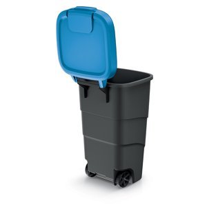 Prosperplast Zahradní popelnice s kolečky WHEELER antracit s modrým víkem kód produktu: NBWB110-2383C, rozměry (cm): 54x49,6x85,2, objem (l): 110